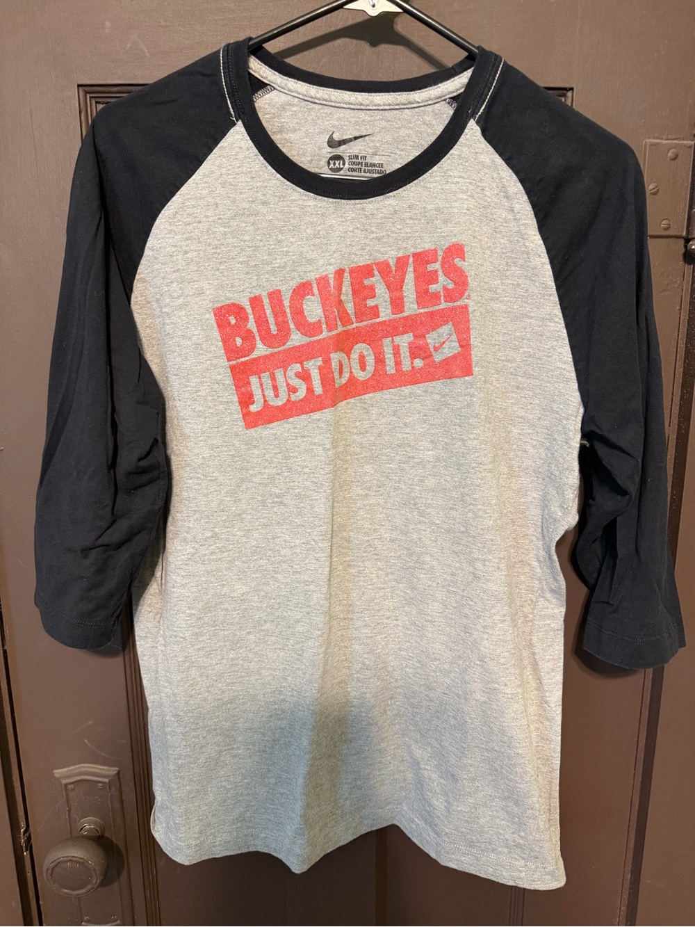 Nike Women’s Gray & Black 'Buckeyes Just Do It.' Raglan Baseball Tee